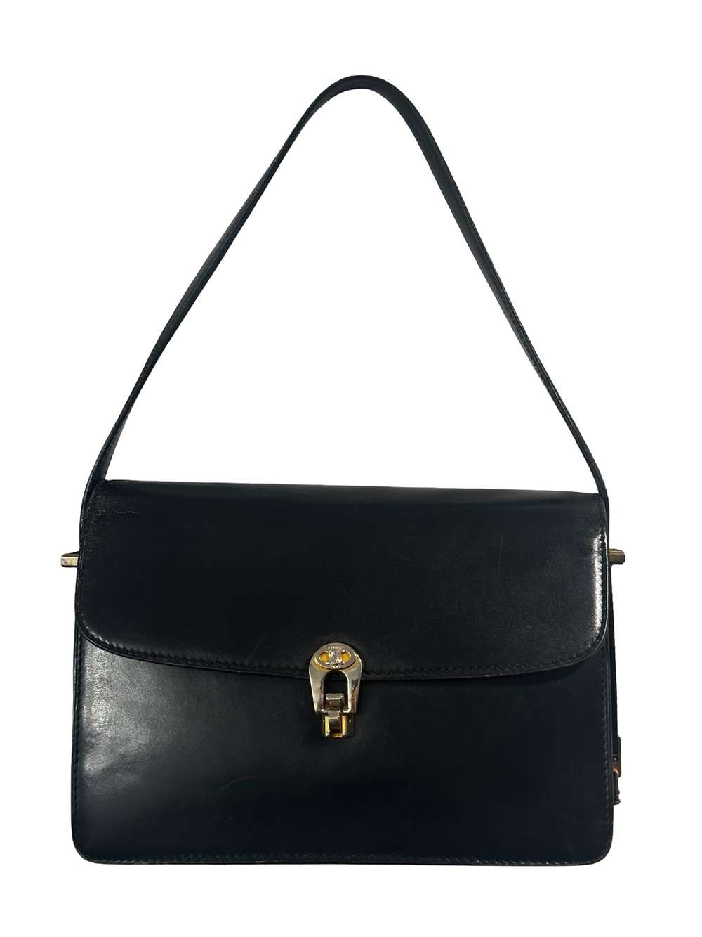 Vintage Celine Black Leather Shoulder Bag 1970s